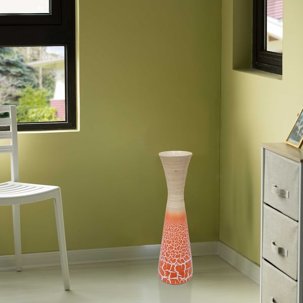 27 Contemporary Bamboo Floor Flower Hourglass Vase For Dining, Living, Entryway, Orange